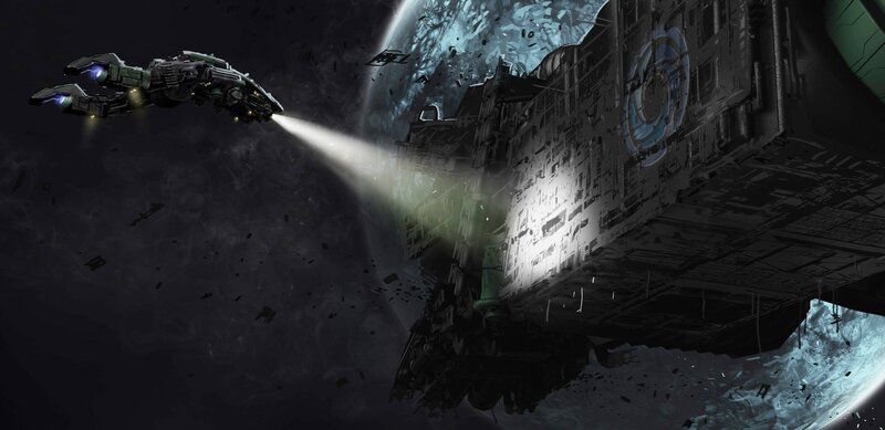 Spaceship Near Wreckage