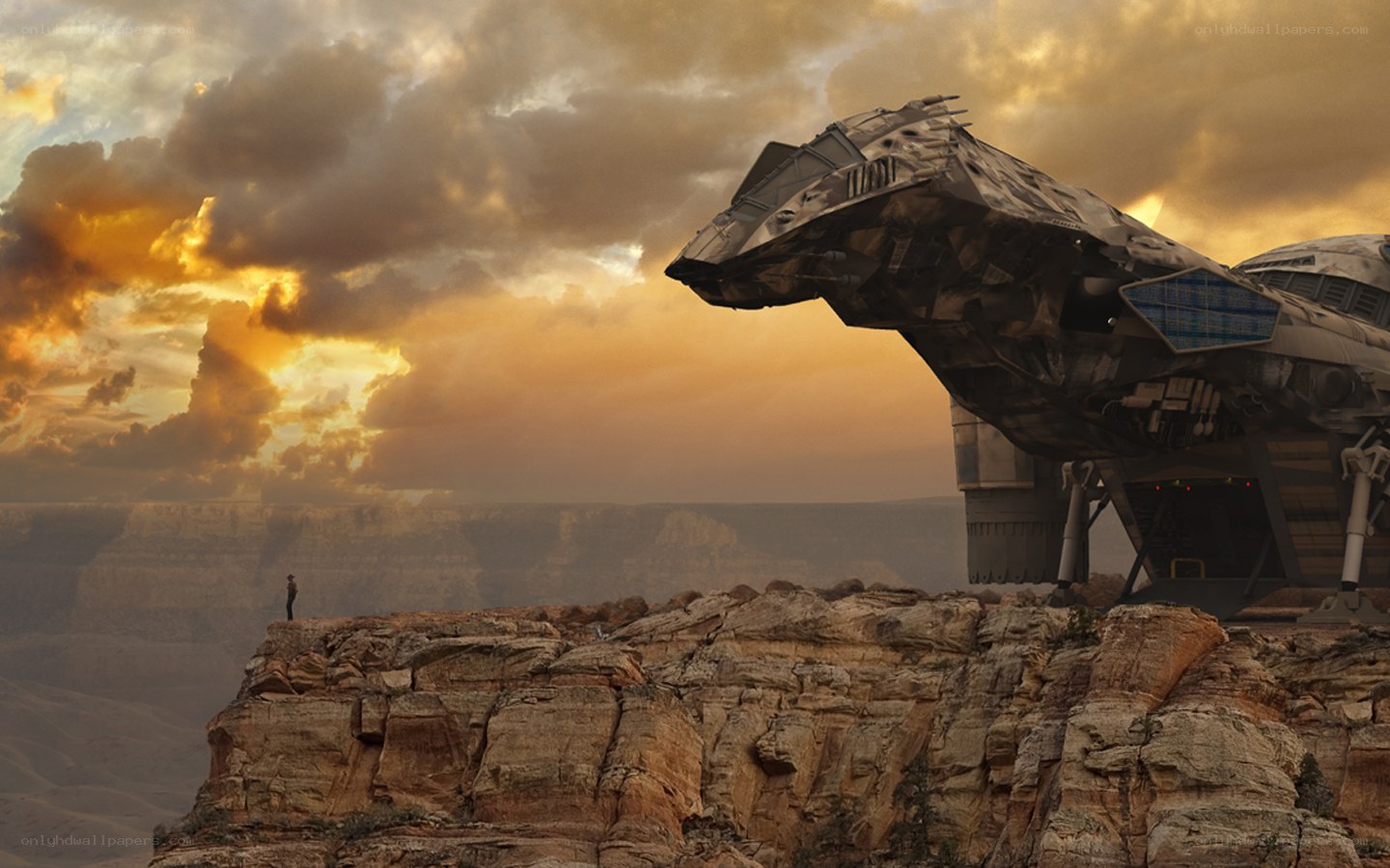 spaceship on a canyon cliff