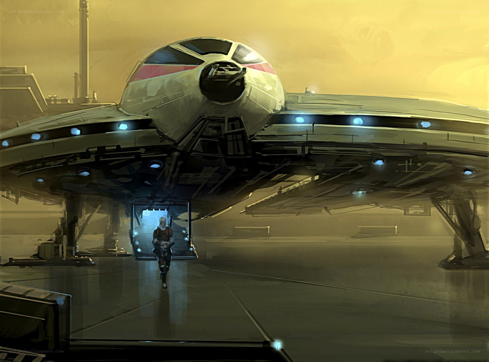 spaceship on a landing pad
