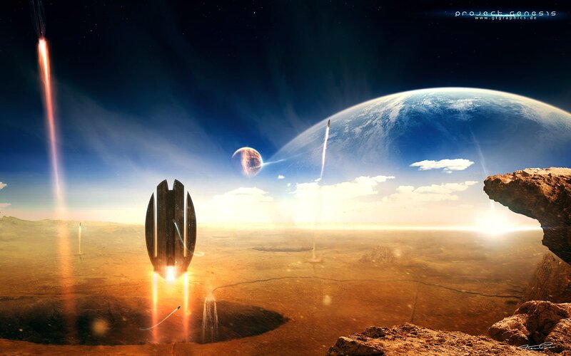Spaceship on Alien Planet — Blue