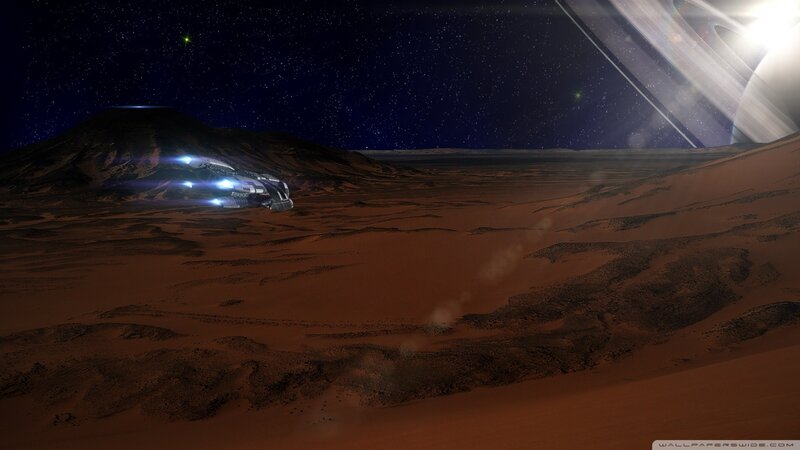 Spaceship on Alien Planet — Brown, Dramatic, Night, Digital Art, Starfield