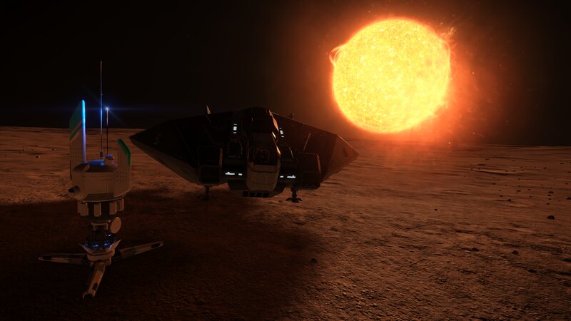 Spaceship on Alien Planet — Orange, Dramatic, Sunset
