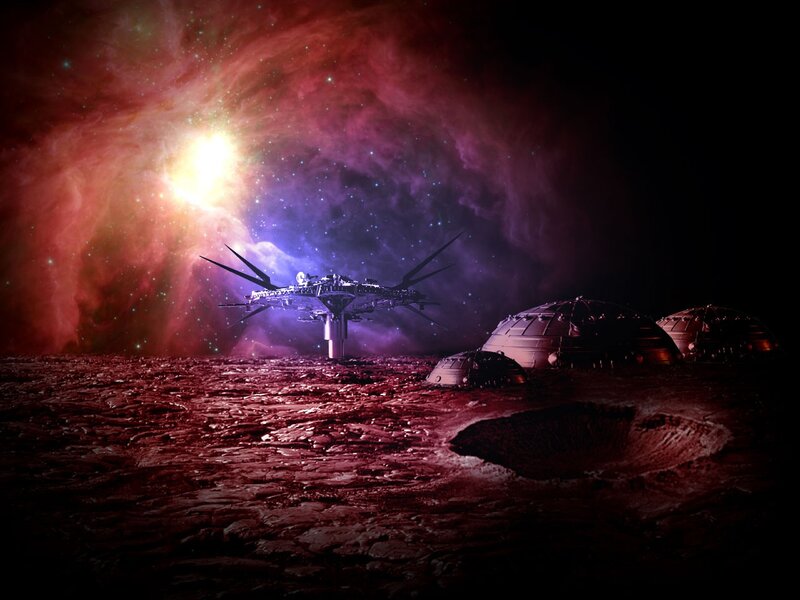 Spaceship on Alien Planet — Red, Dramatic, Night