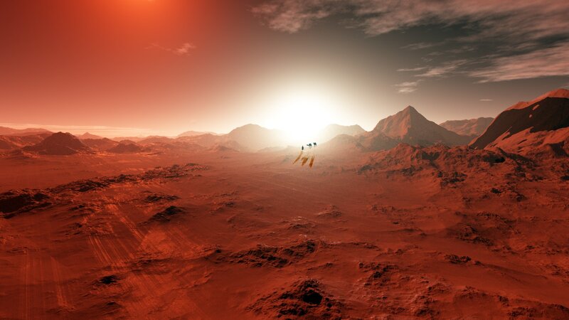Spaceship on Alien Planet — Red, Dramatic