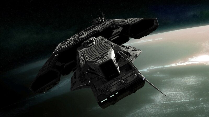 spaceship orbiting a planet