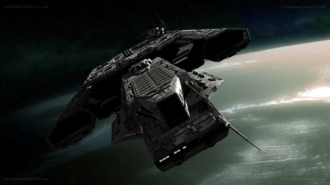spaceship orbiting a planet
