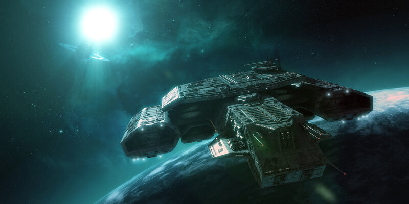 Spaceship orbiting a planet