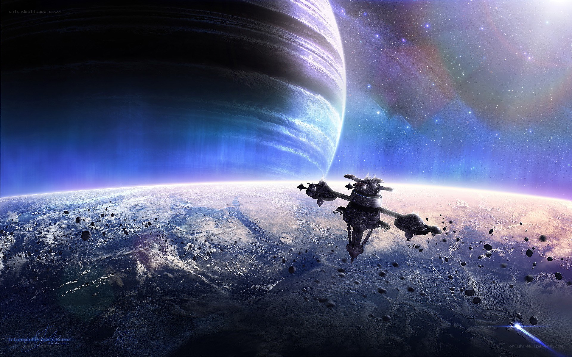 Spaceship orbiting a planet