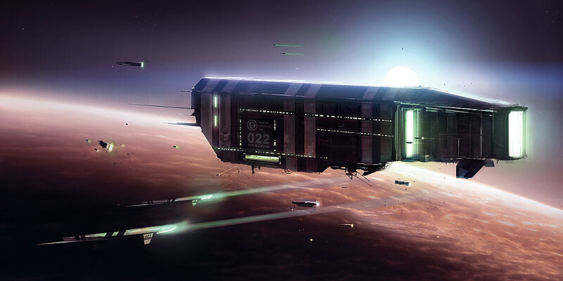 Spaceship orbiting a planet