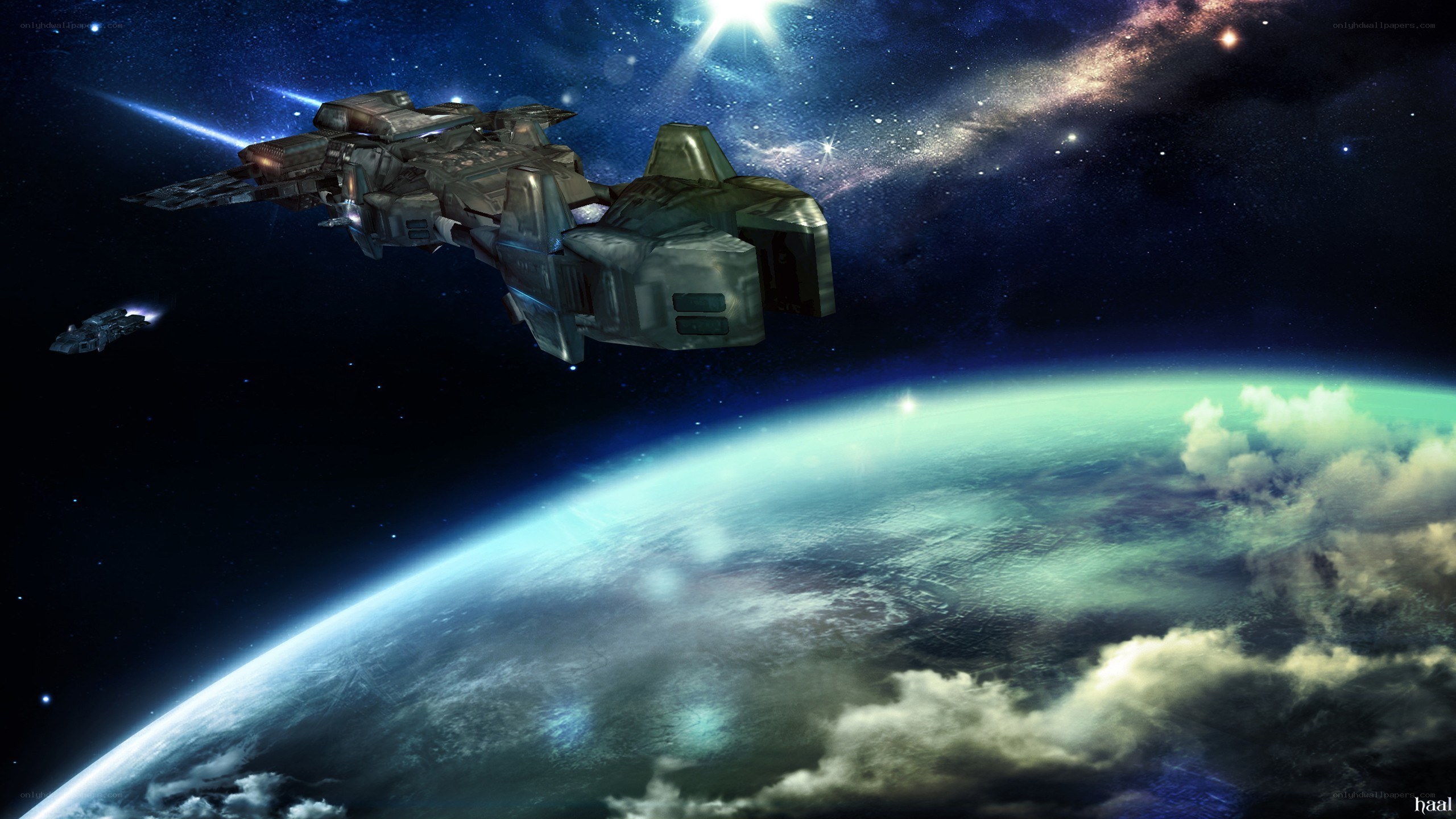 Spaceship orbiting a planet