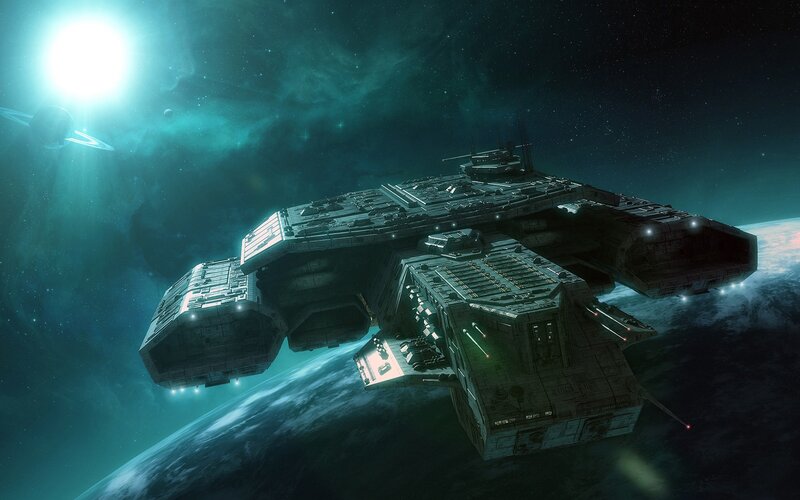 Spaceship orbiting a planet