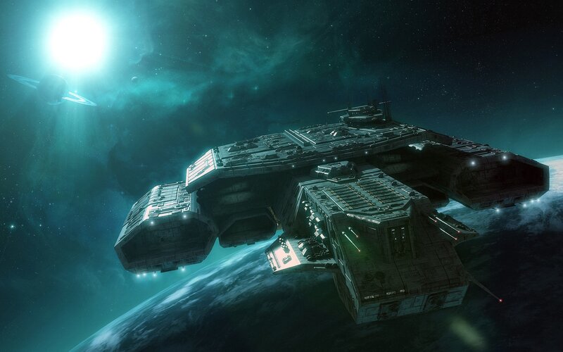 Spaceship orbiting a planet