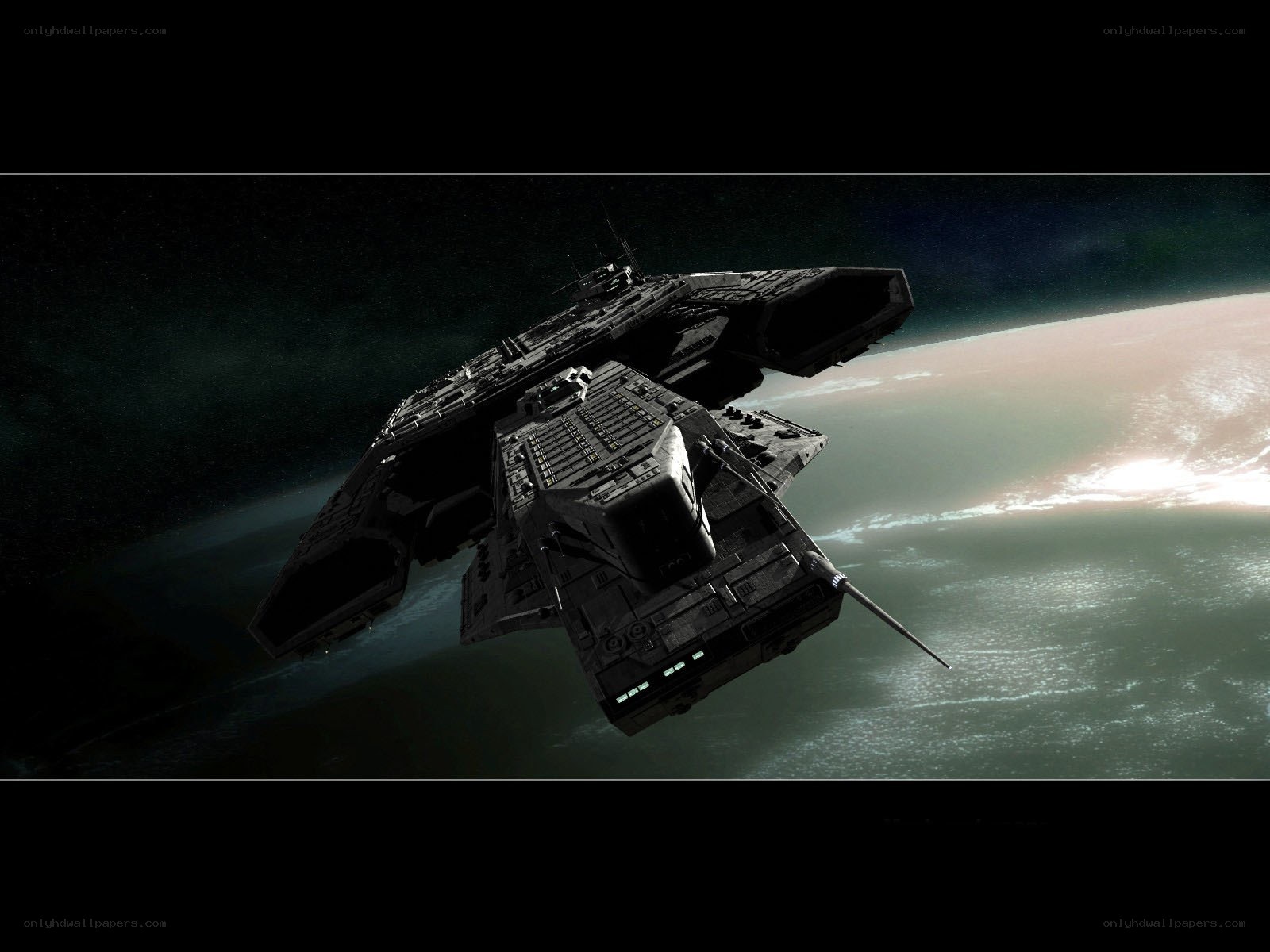 spaceship orbiting a planet