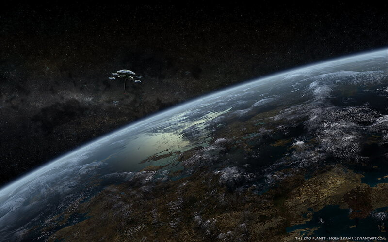 Spaceship orbiting a planet