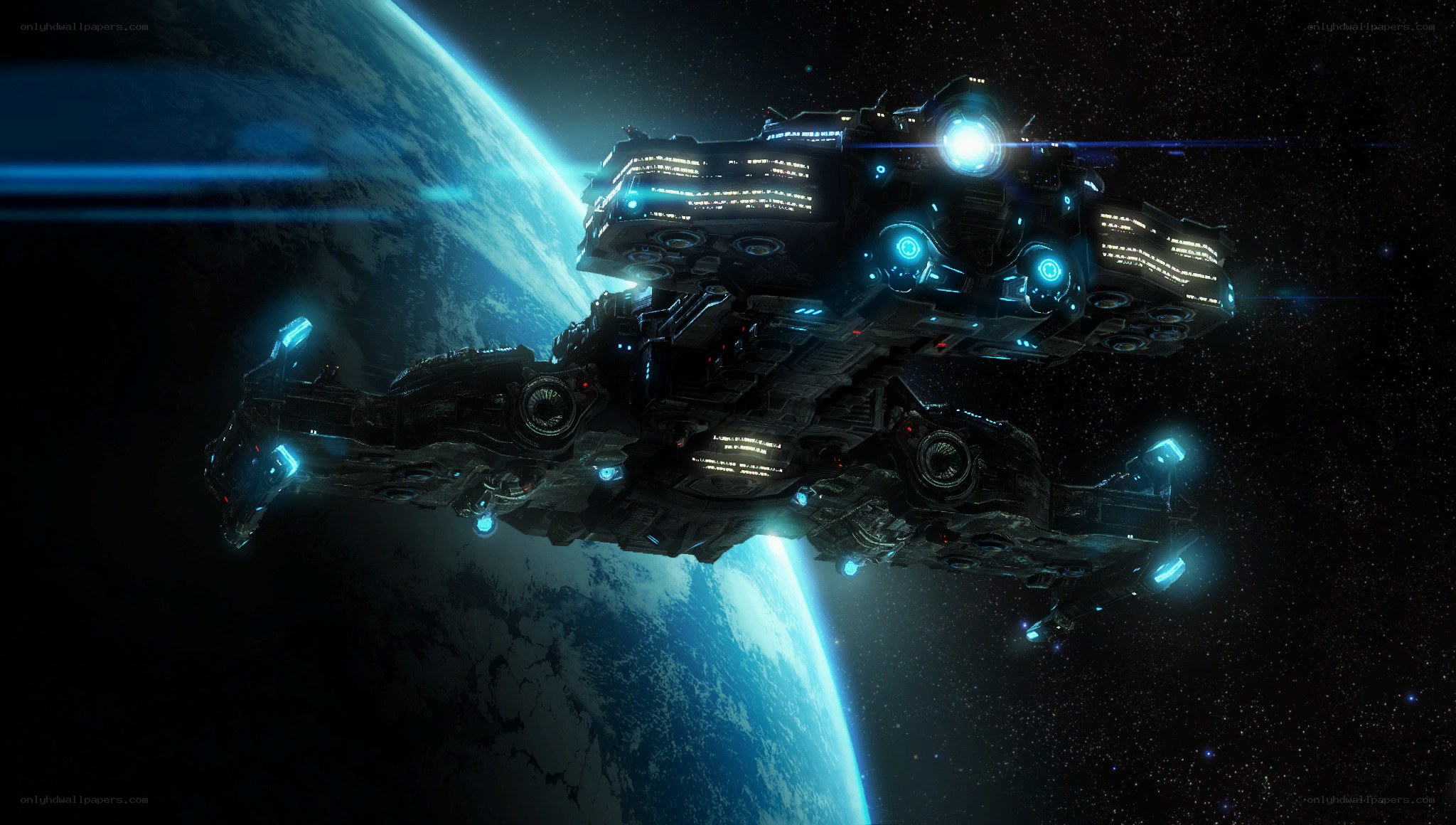 Spaceship orbiting a planet