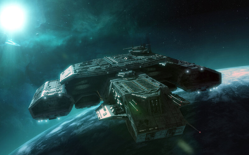 Spaceship orbiting a planet