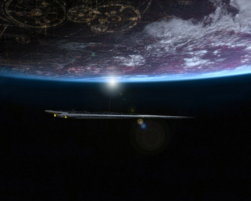 Spaceship orbiting a planet