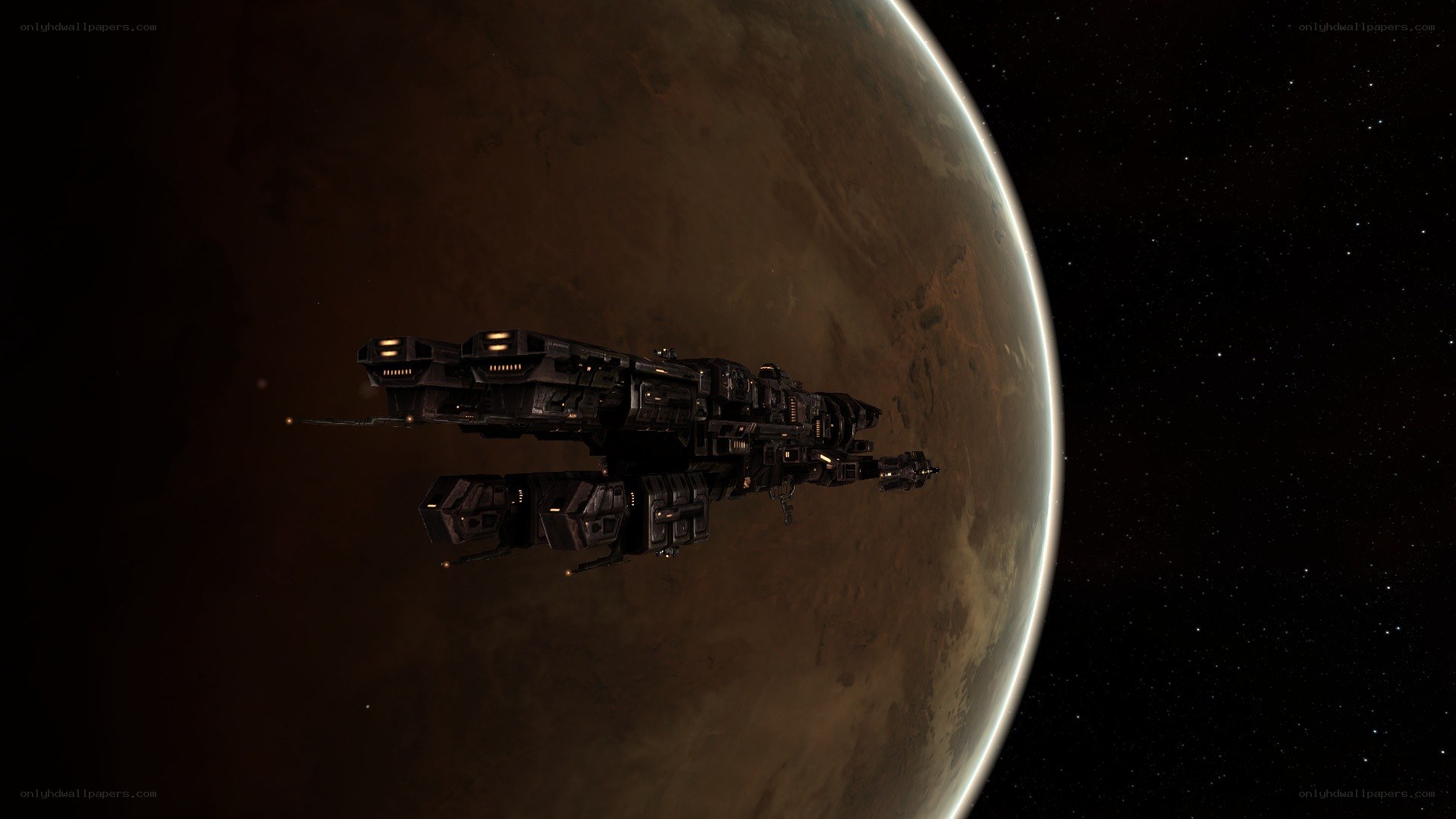 spaceship orbiting a planet