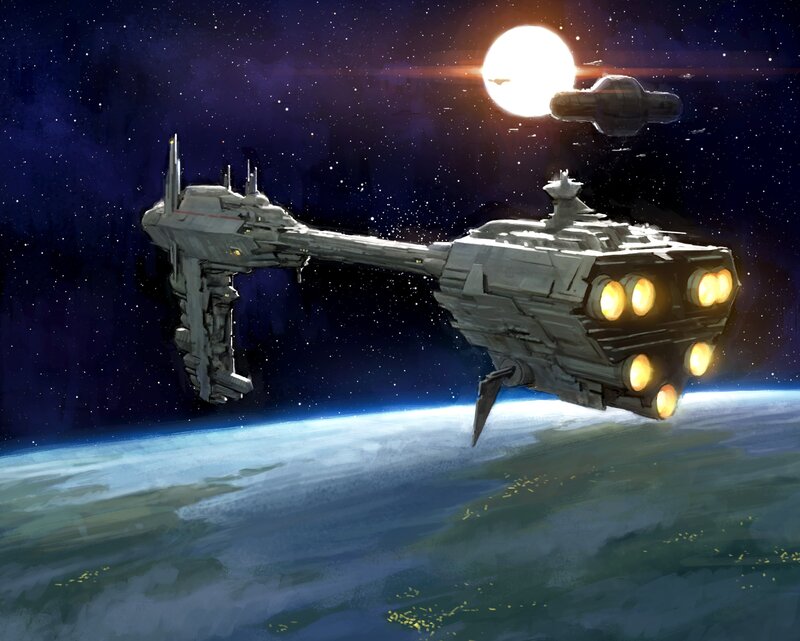 Spaceship orbiting a planet