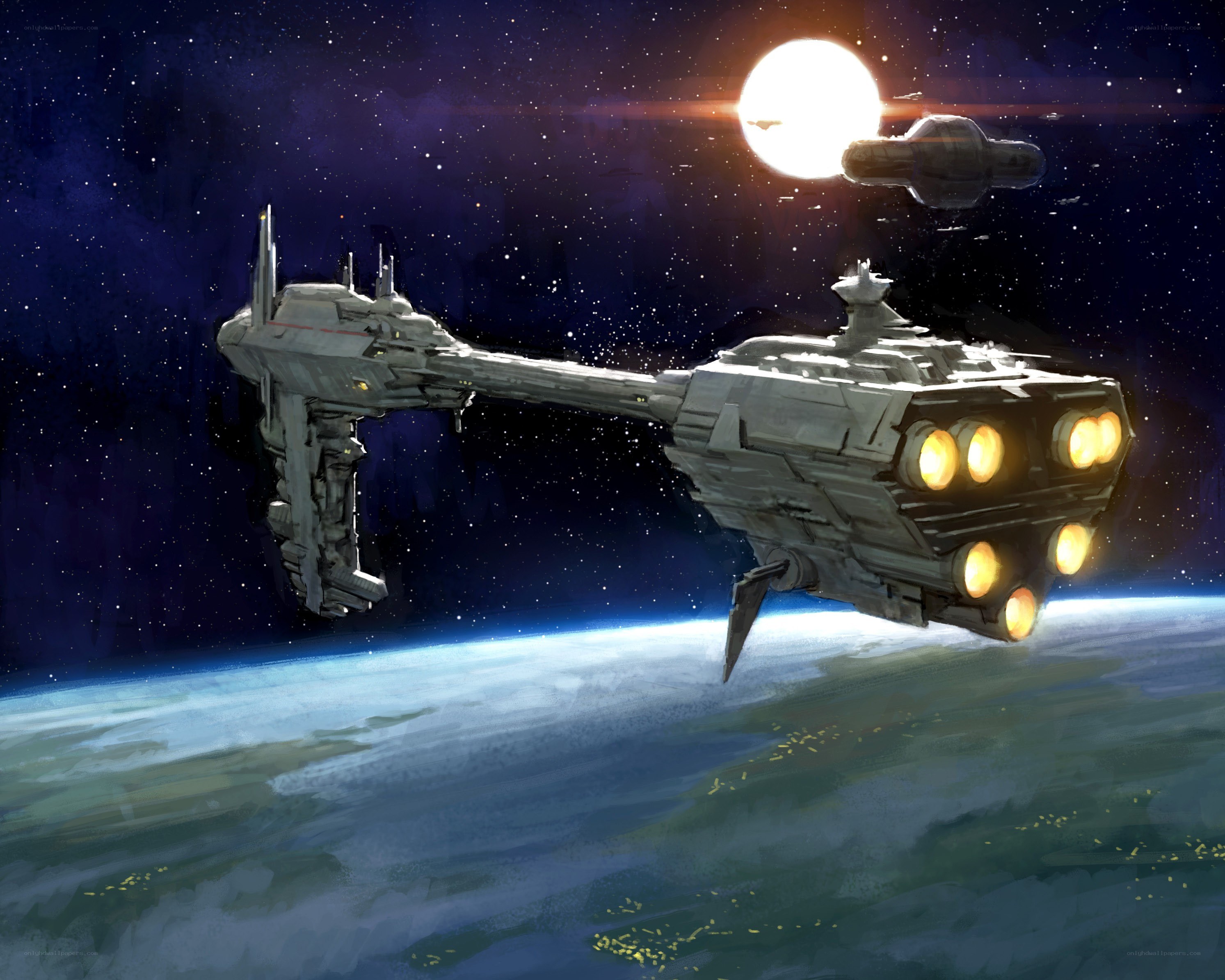 Spaceship orbiting a planet
