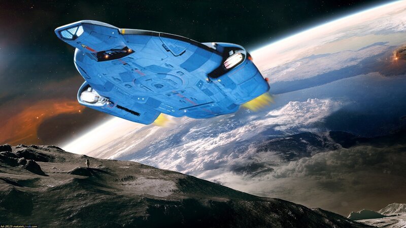 Spaceship orbiting a planet
