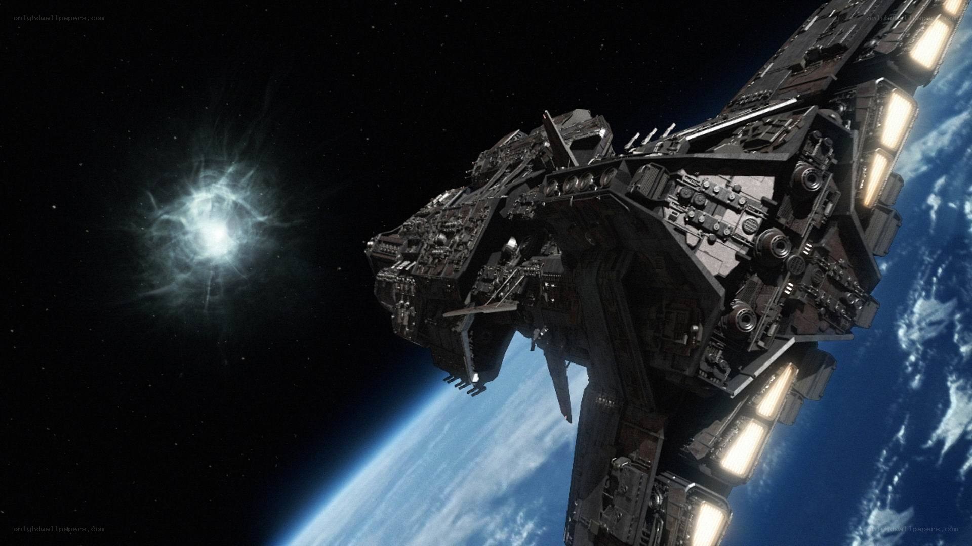 spaceship orbiting a planet