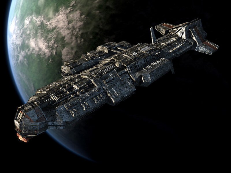 spaceship orbiting a planet