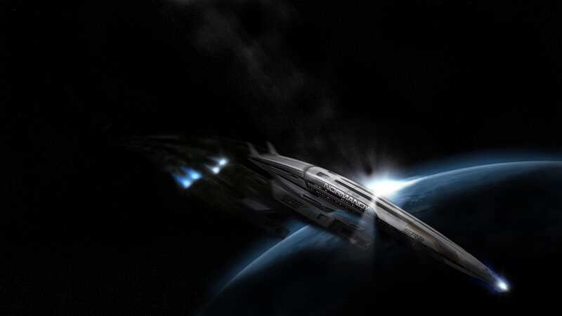 spaceship orbiting a planet