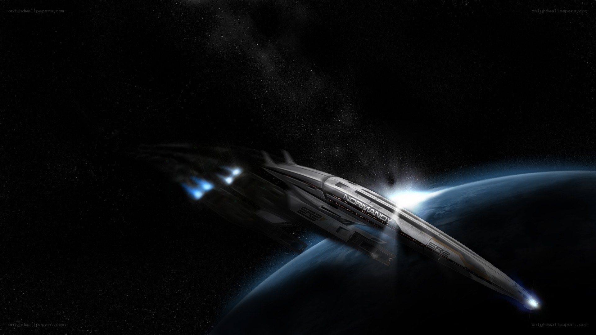 spaceship orbiting a planet