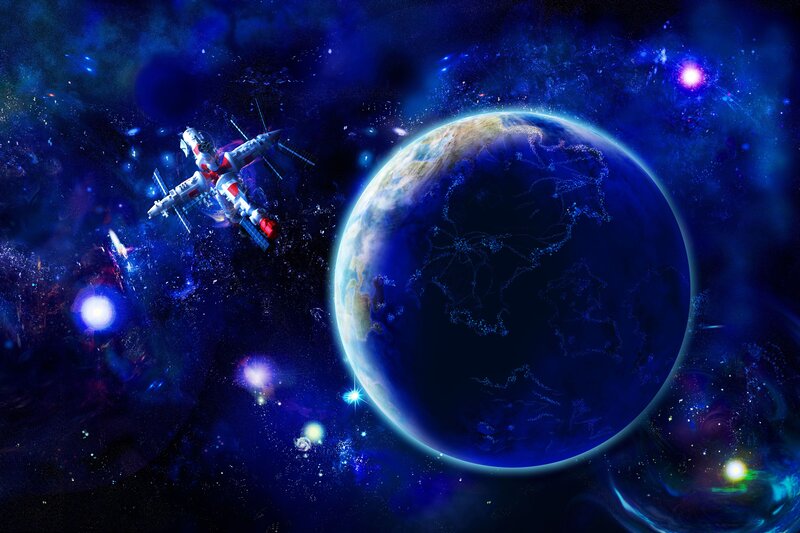 Spaceship orbiting Earth