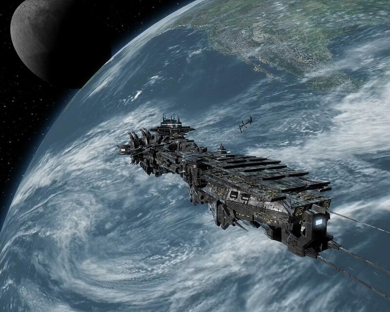 Spaceship orbiting Earth