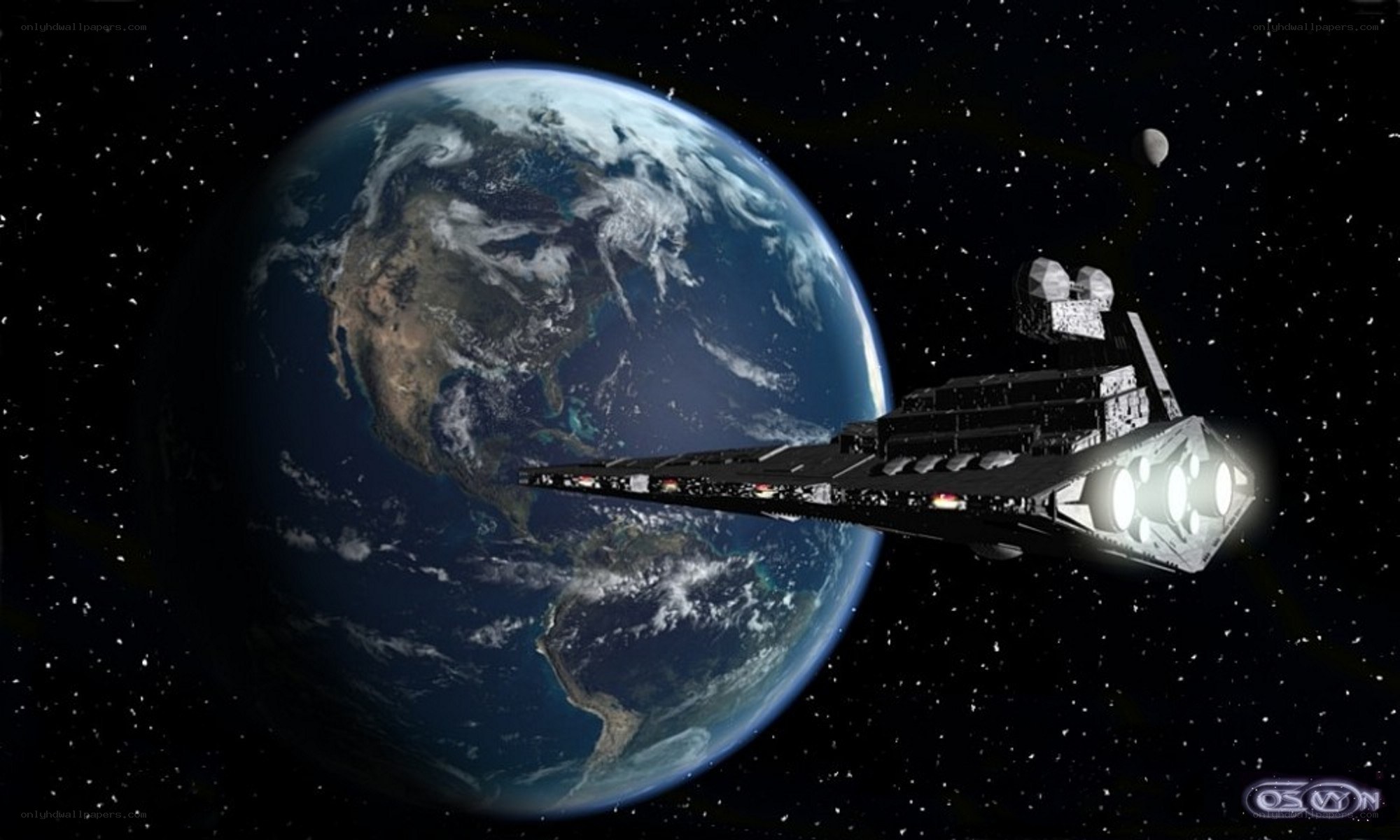 Spaceship orbiting Earth