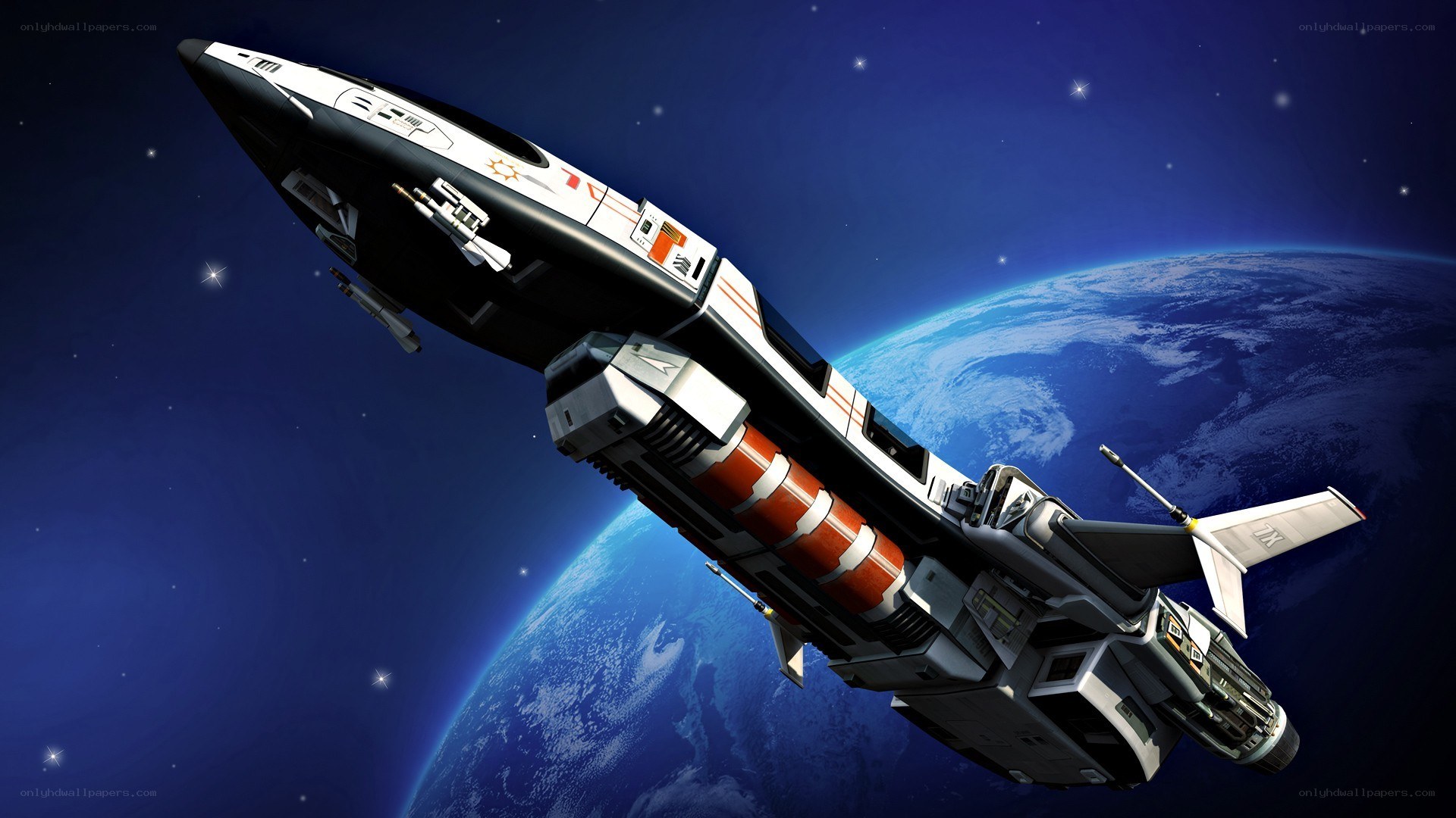 spaceship orbiting earth