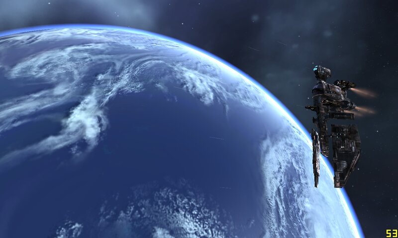 Spaceship orbiting Earth
