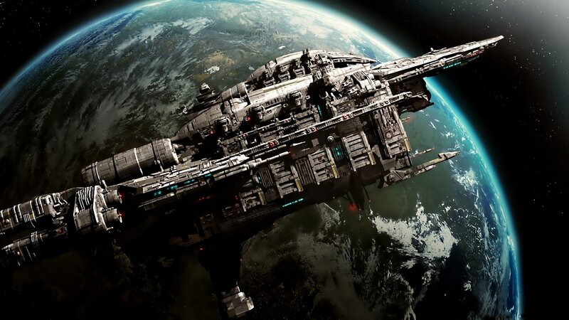 Spaceship orbiting Earth