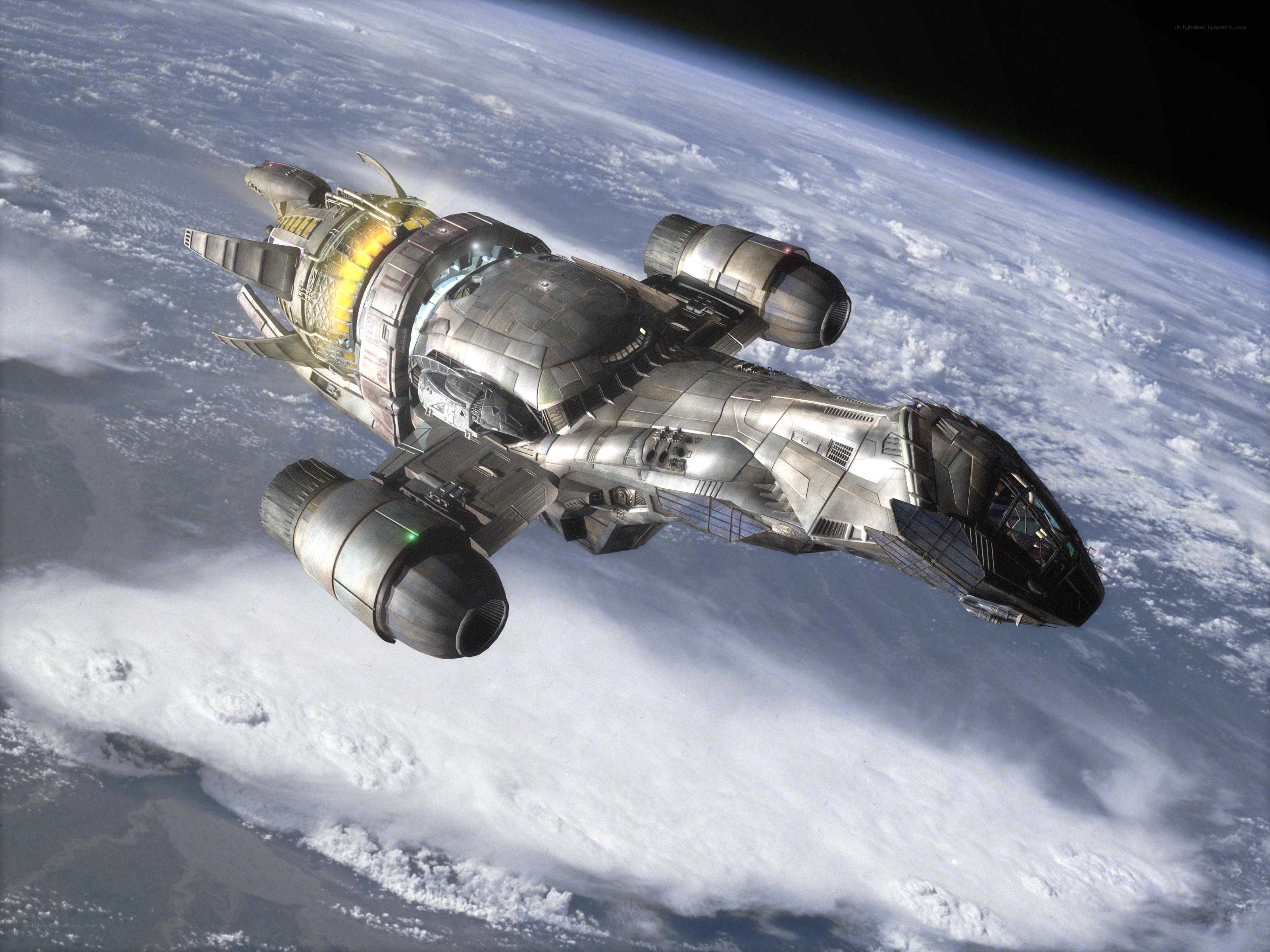 spaceship orbiting planet