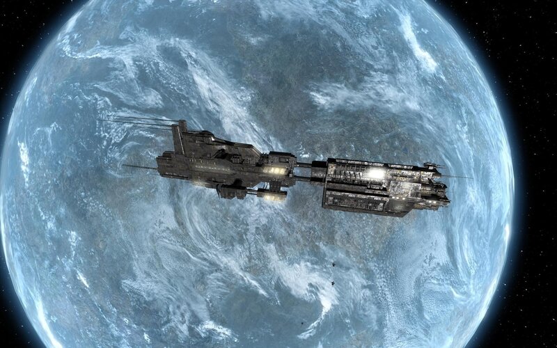 spaceship orbiting planet