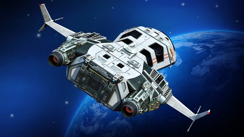 spaceship orbiting planet