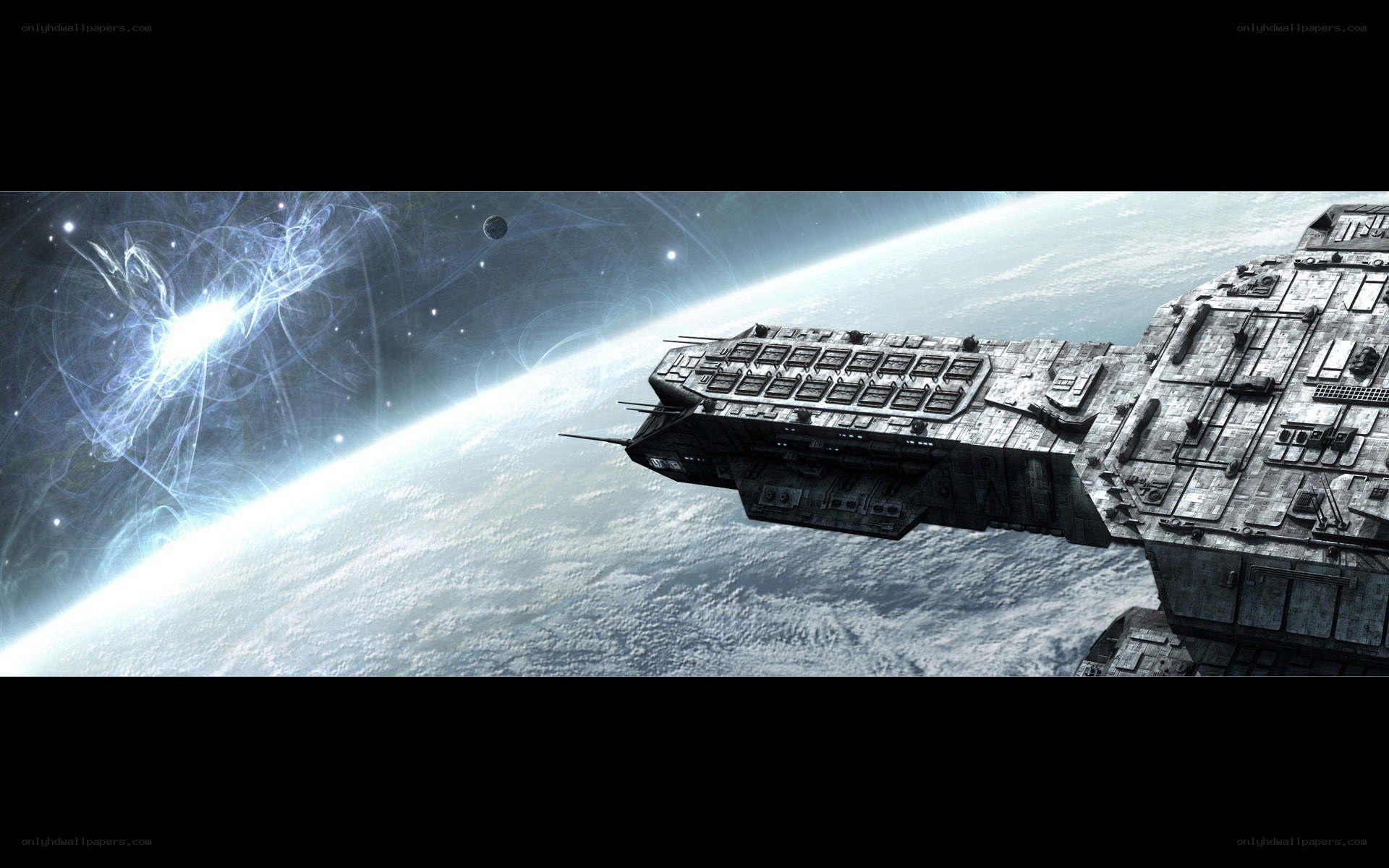 spaceship orbiting planet