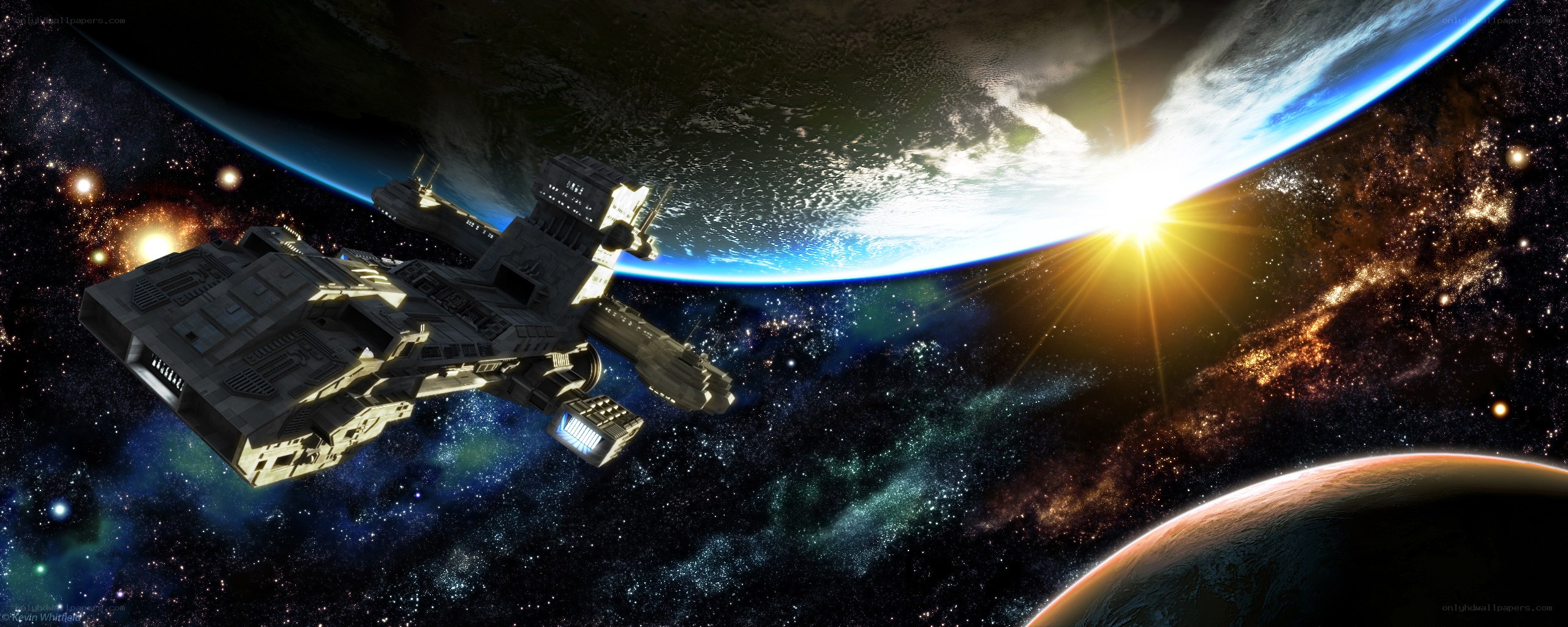 spaceship orbiting planet