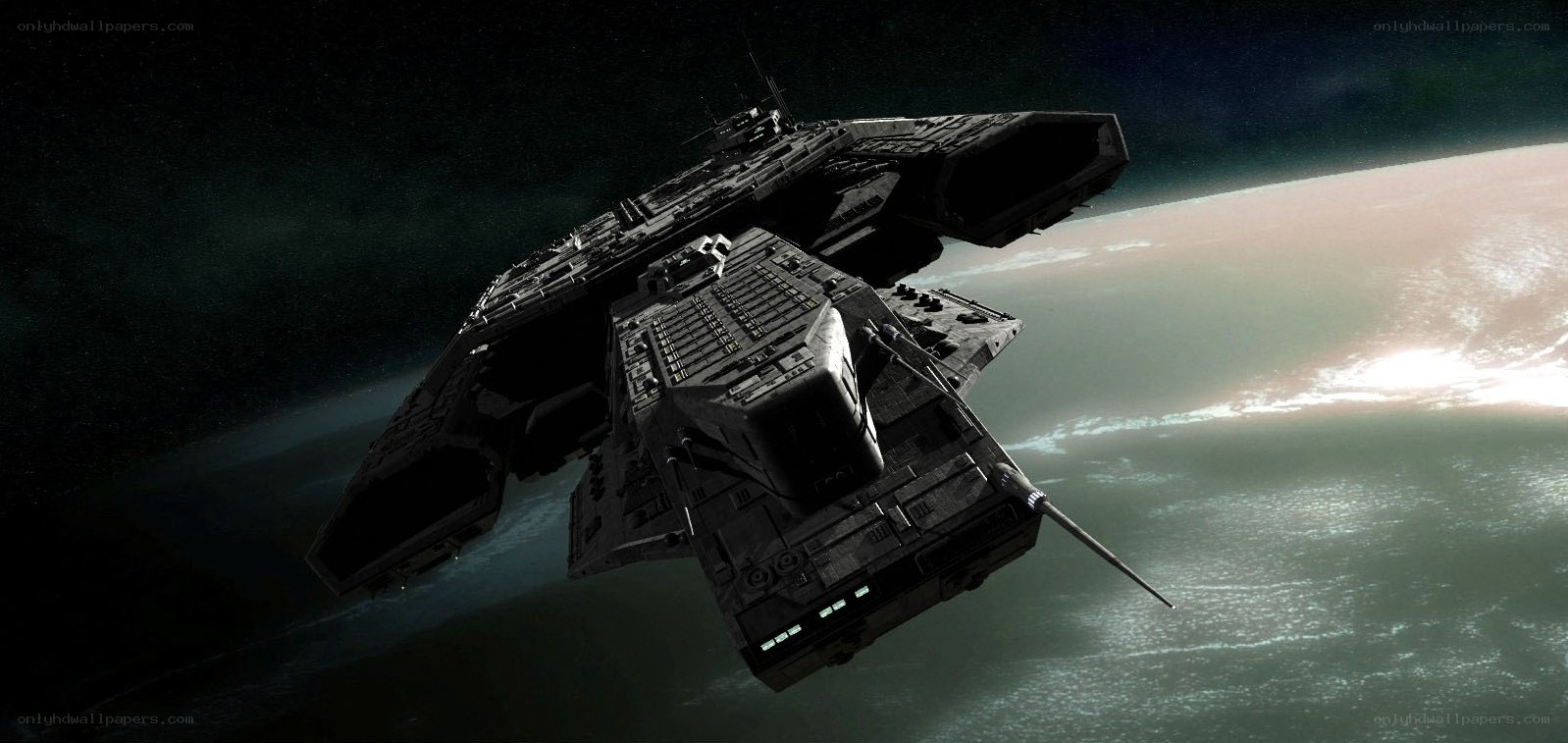 spaceship orbiting planet