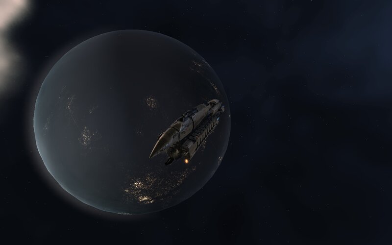 spaceship orbiting planet
