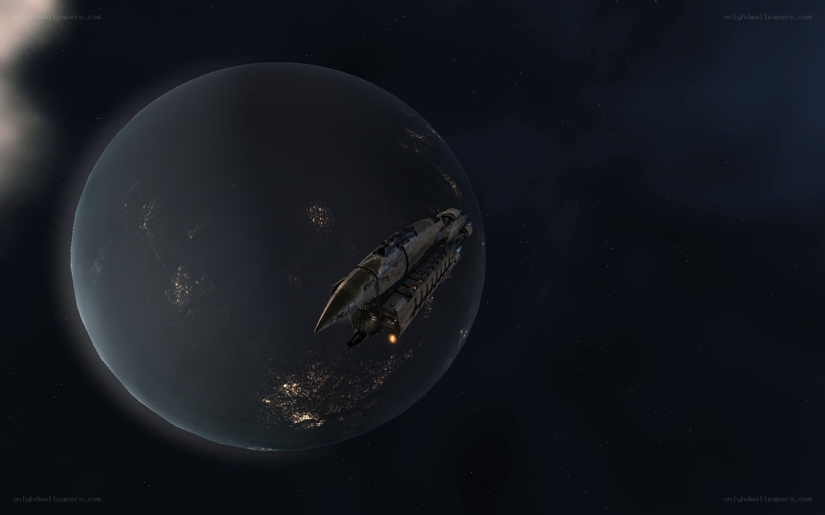 spaceship orbiting planet