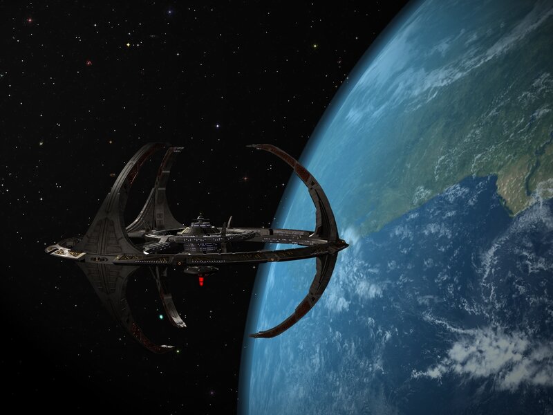 spaceship orbiting planet