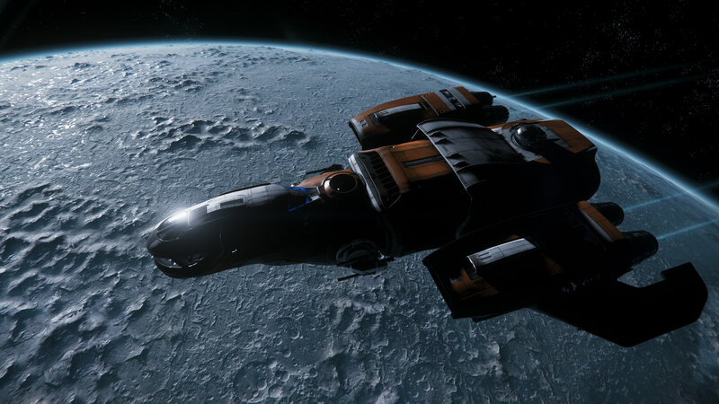 Spaceship Orbiting Planet — Black, Dramatic, 3d Render, Space