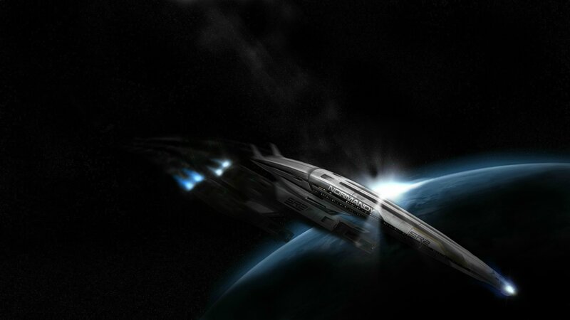 Spaceship Orbiting Planet — Black, Dramatic, Digital Art