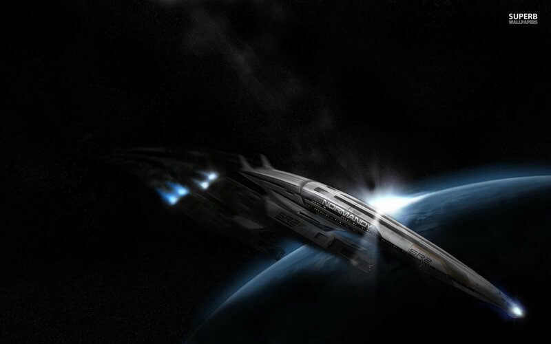 Spaceship Orbiting Planet — Black, Dramatic, Night, Digital Art, Space