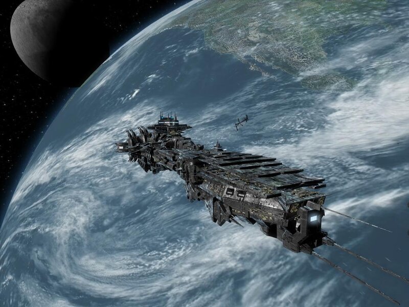 Spaceship Orbiting Planet — Blue, Dramatic, 3d Render