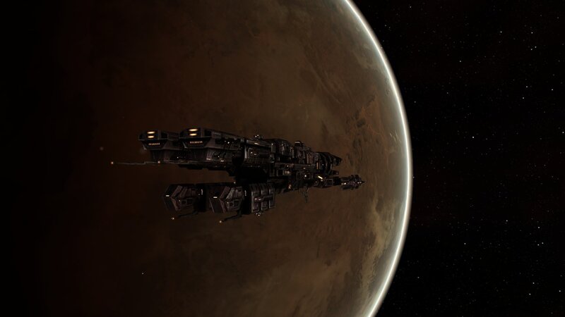 Spaceship Orbiting Planet — Brown, Dramatic, Night