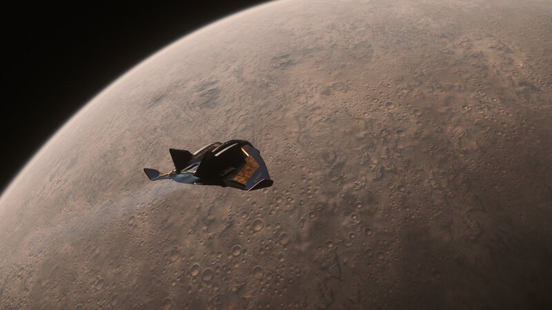Spaceship Orbiting Planet — Brown, Dramatic